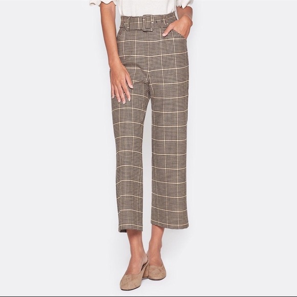Joie Cropped High-Rise Wide-Leg Black & Tan Plaid PantsEUC Size 2